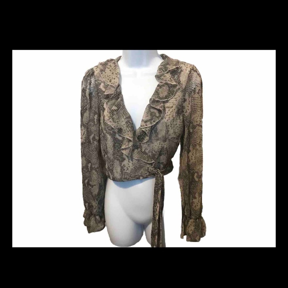 Blue Blush Ladies Ruffled Snake Print Wrap Top